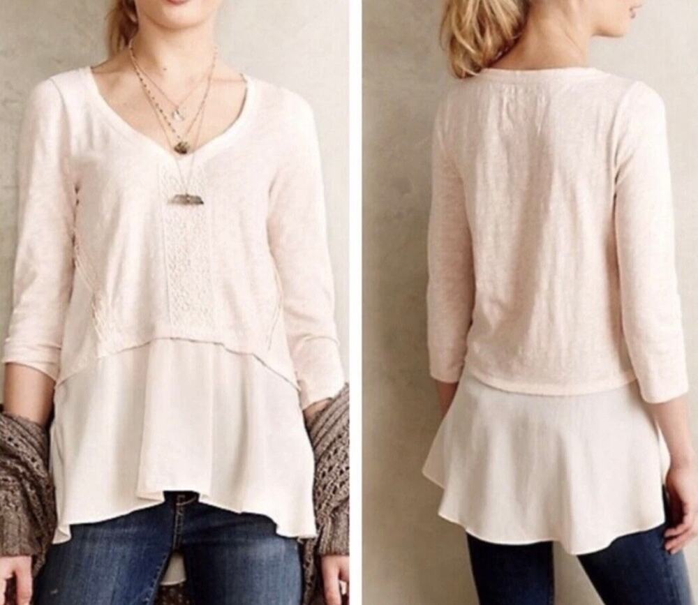 Anthropologie Meadow Rue Melia Peplum Top Size XS Cream Ivory Crochet Lace Boho